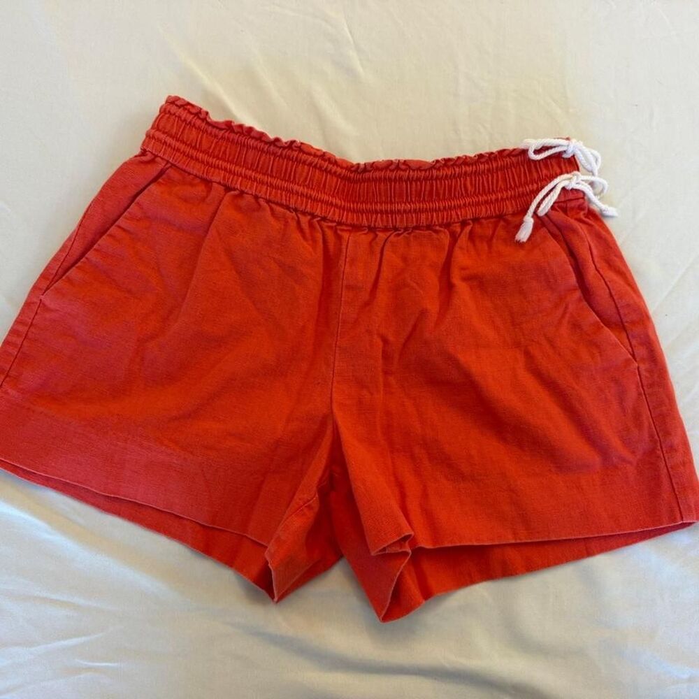 J.Crew Elastic Waist Drawstring Shorts Coral Rust Orange Linen Blend – Size XS